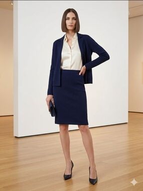 St. John Navy Pencil Skirt - Sleek Workwear